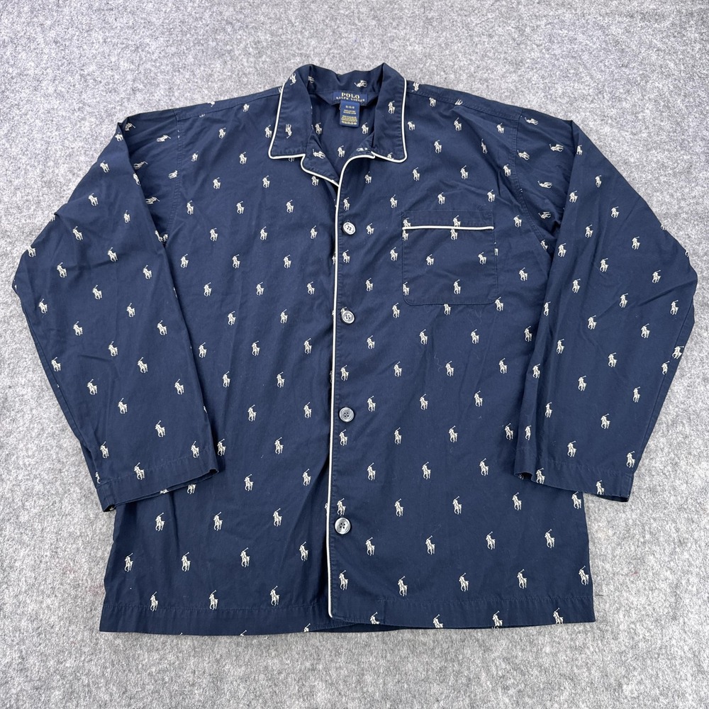 Polo Ralph Lauren Shirt Mens Medium Navy Pajama Sleep Lounge All Over Pony Print